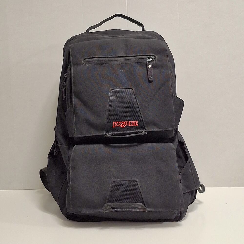 Vtg Y2K JanSport Doble Strap Backpack Black Adjustable Whit Wire For CD PLAYER